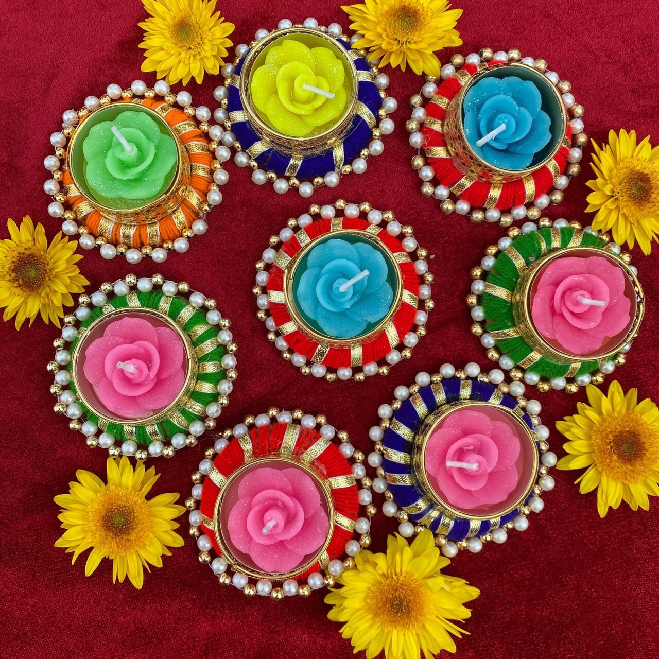 Pearl Candle Holder, Rangoli Indian Diya T-light Stand for Centerpiece, Dining Table, Home & Temple Decor – Festival of Light, Diwali, Christmas, Thanksgiving & Housewarming Gift